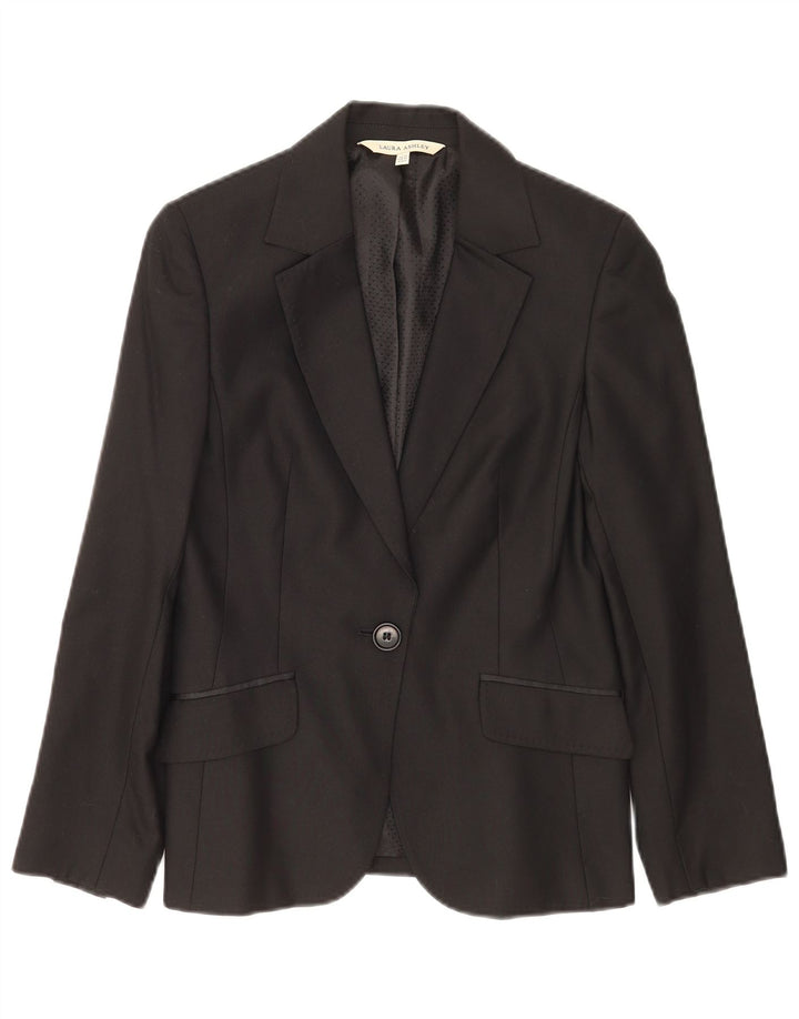Giacca blazer a 1 bottone da donna Laura Ashley UK 10 piccola in lana nera