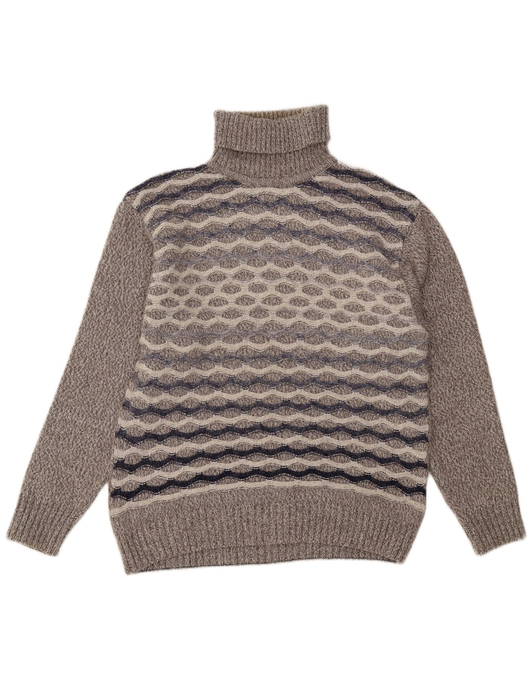 Maglione vintage da uomo con collo alto e maglione di lana a righe grigie grandi