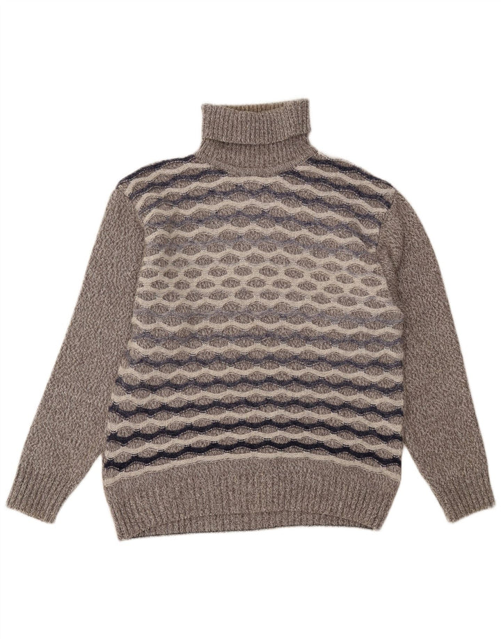Maglione vintage da uomo con collo alto e maglione di lana a righe grigie grandi