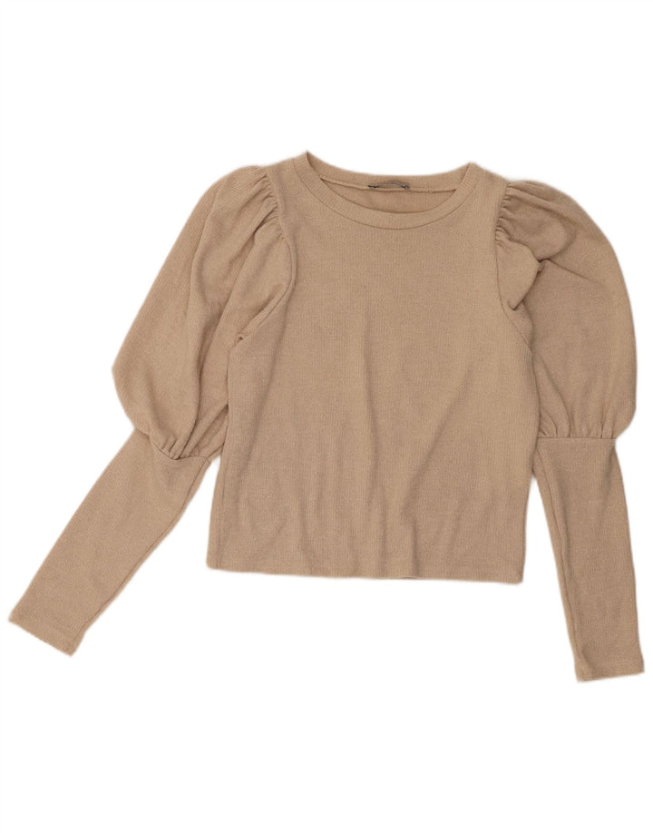 Maglione corto con scollo a barca da donna Zara UK 10 piccolo poliestere beige