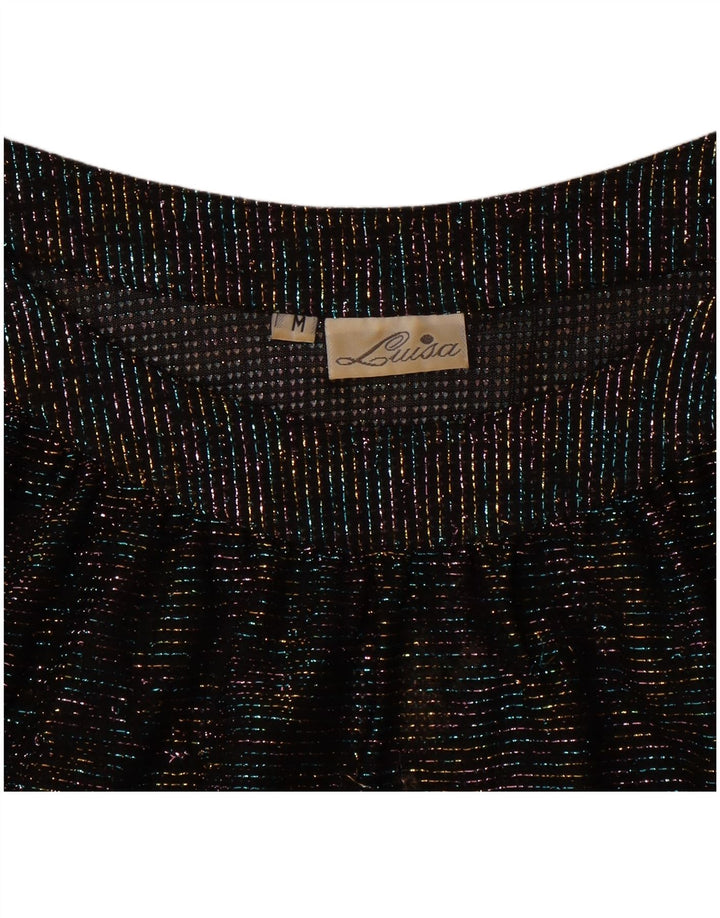 Top in camicetta a pipistrello corto da donna vintage UK 14 medio nero screziato