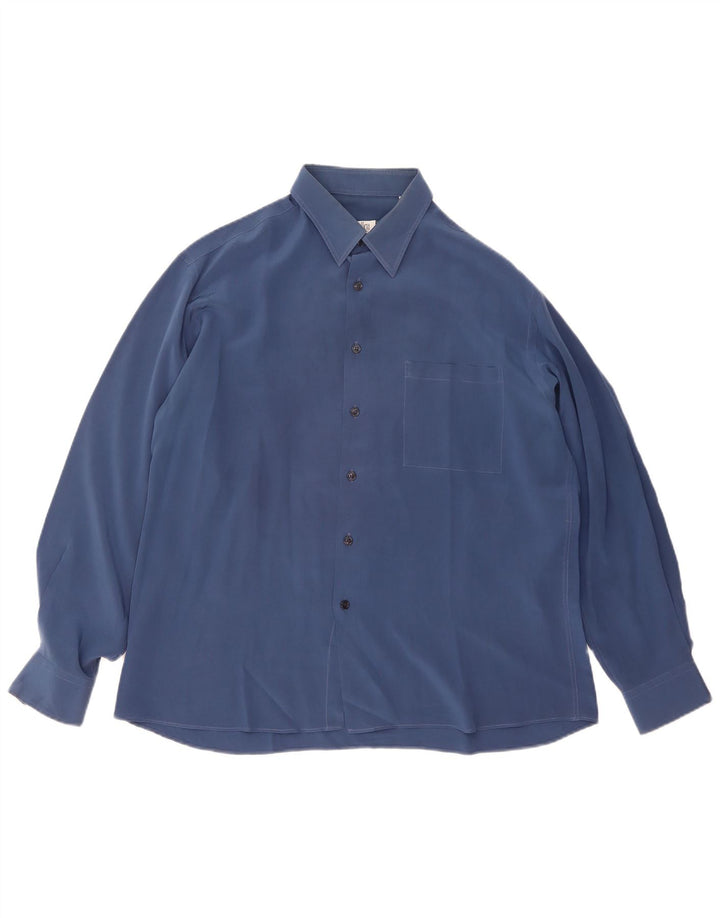 Camicia da uomo CASSERA taglia 42 16 1/2 grande seta blu navy