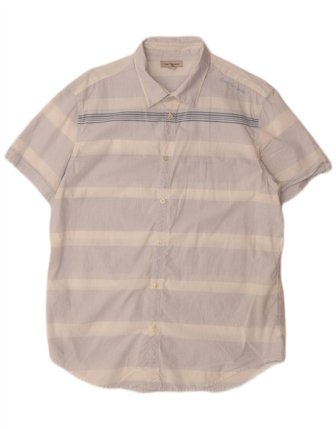 CALVIN KLEIN JEANS Camicia Uomo Manica Corta Cotone Rigato Blu Medio