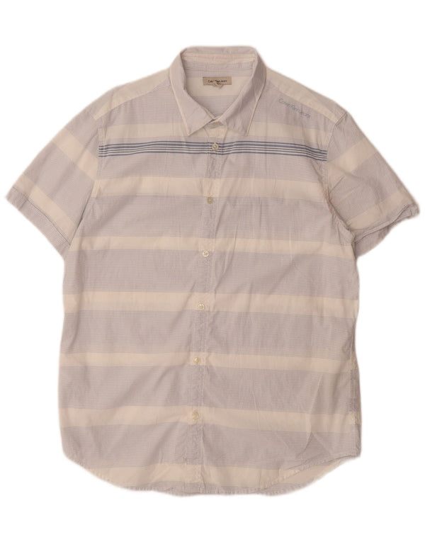CALVIN KLEIN JEANS Camicia Uomo Manica Corta Cotone Rigato Blu Medio
