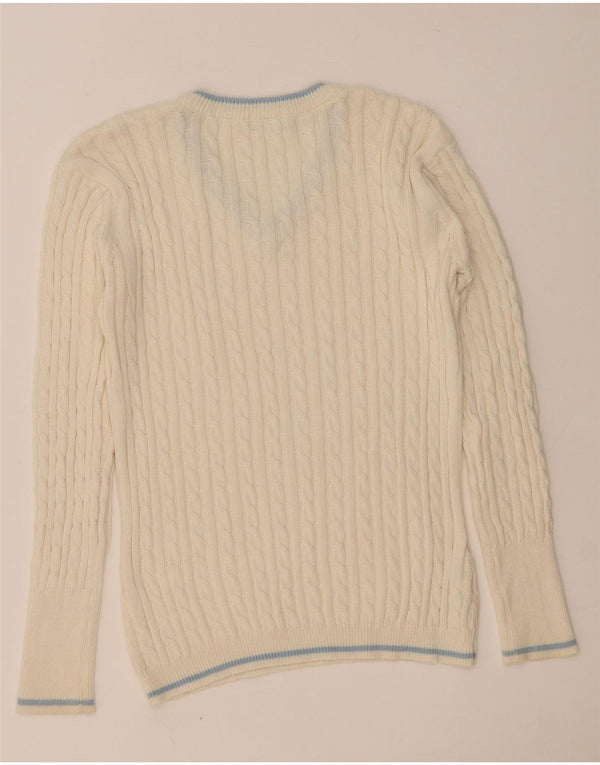 Maglione vintage da uomo con scollo a V UK 42 grande cotone beige