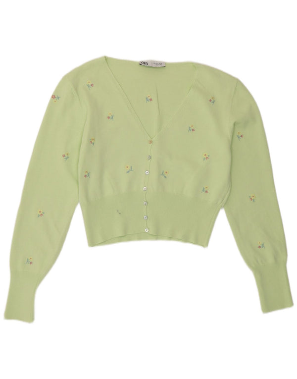 Maglione Bolero da donna Zara UK 14 Viscosa floreale verde grande