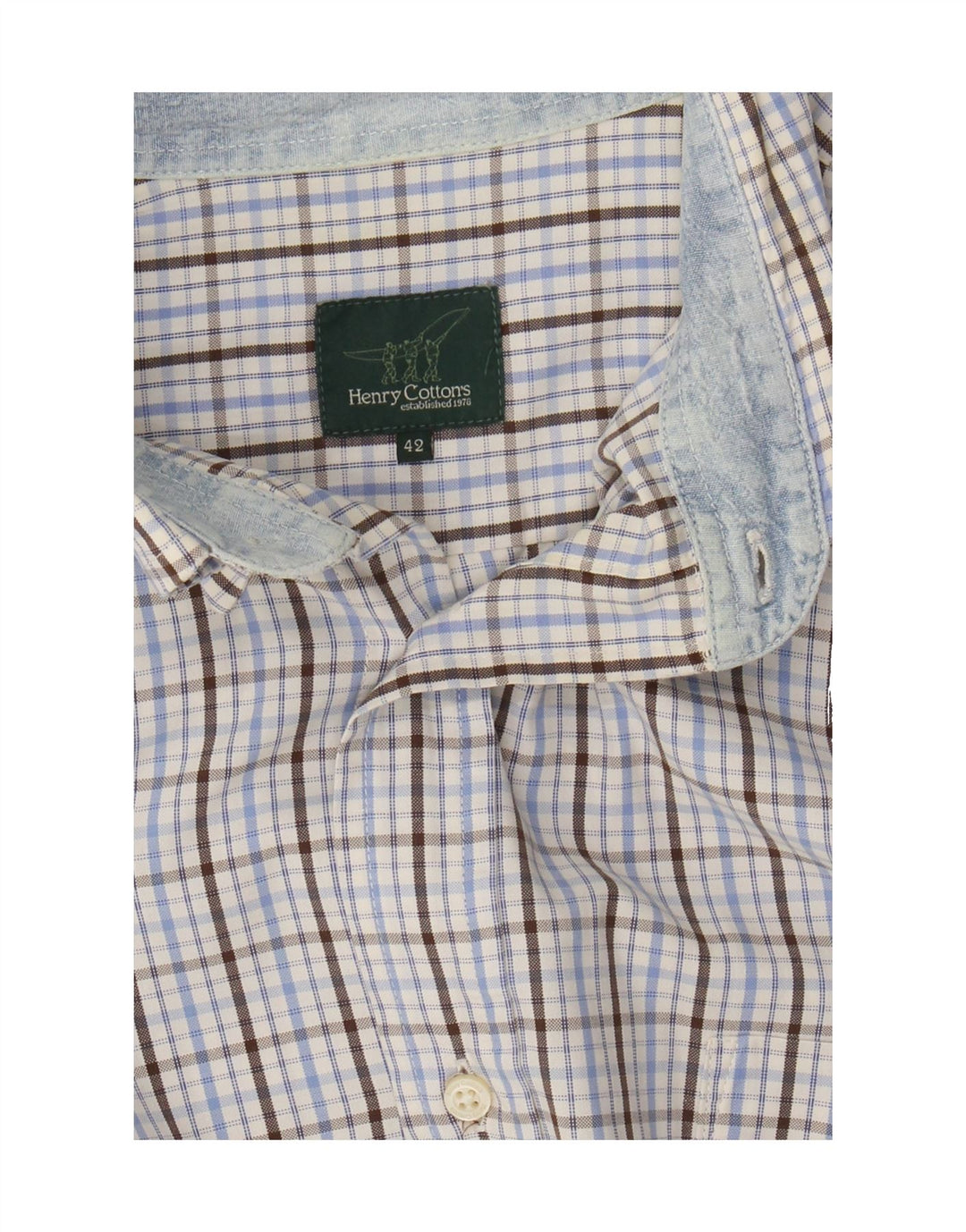 HENRY COTTONS Mens Shirt Size 42 Large Blue Check Cotton Vintage Henry Cottons and Second-Hand Henry Cottons from Messina Hembry 