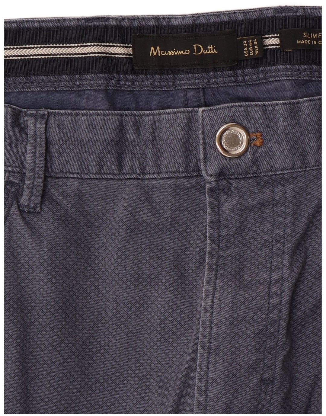 MASSIMO DUTTI Pantaloni casual da uomo EU 44 Large W34 L33 Blu navy maculato