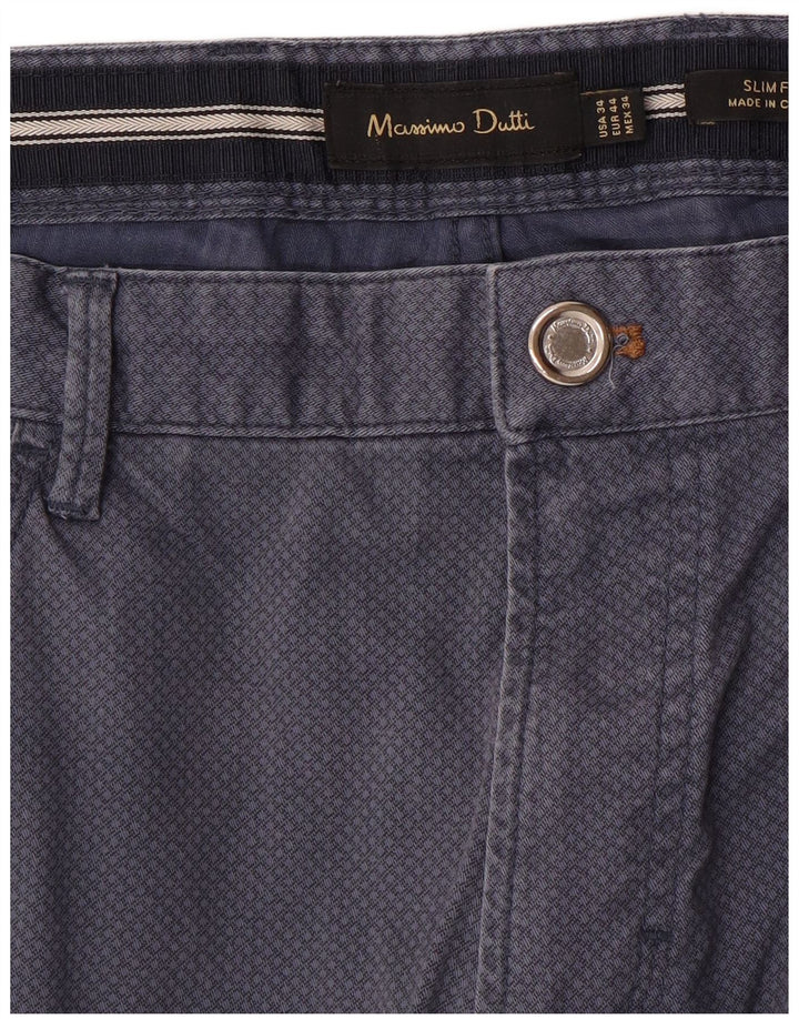 MASSIMO DUTTI Pantaloni casual da uomo EU 44 Large W34 L33 Blu navy maculato