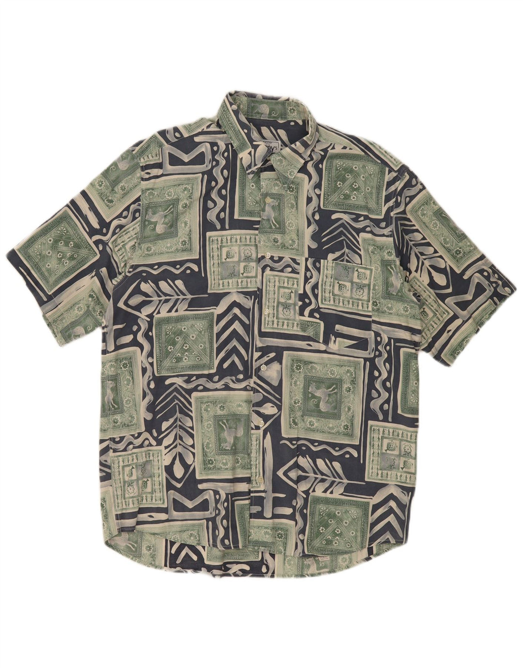 Camicia a maniche corte da uomo Fitzroy Large verde patchwork in viscosa