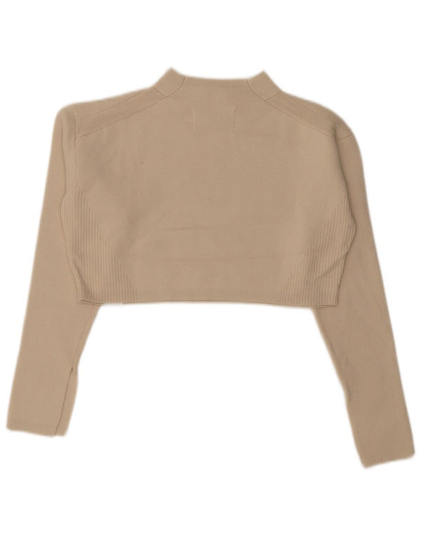 Calvin Klein Donna Crop Oversize Top Manica Lunga UK 2 2XS Cotone Beige