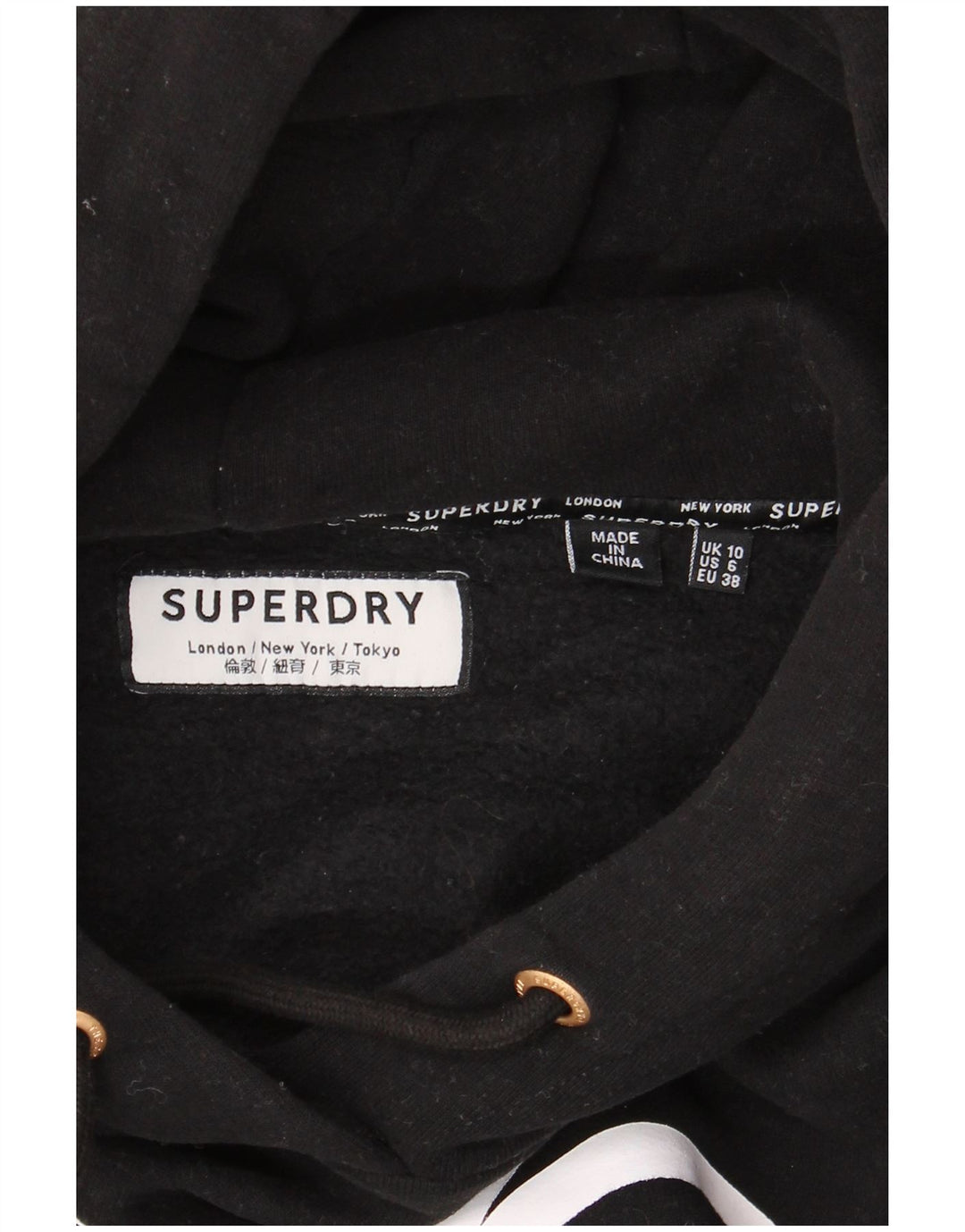 Maglione con cappuccio grafico oversize da donna SUPERDRY UK 10 piccolo nero