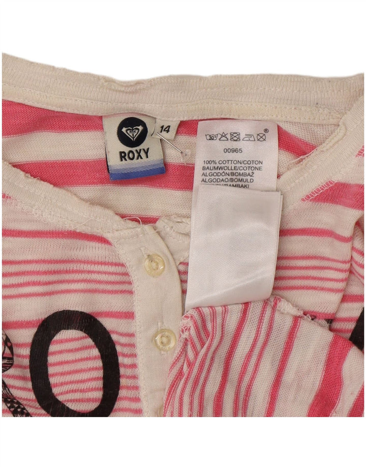 Top grafico da donna Roxy manica lunga UK 14 Cotone a righe rosa medio