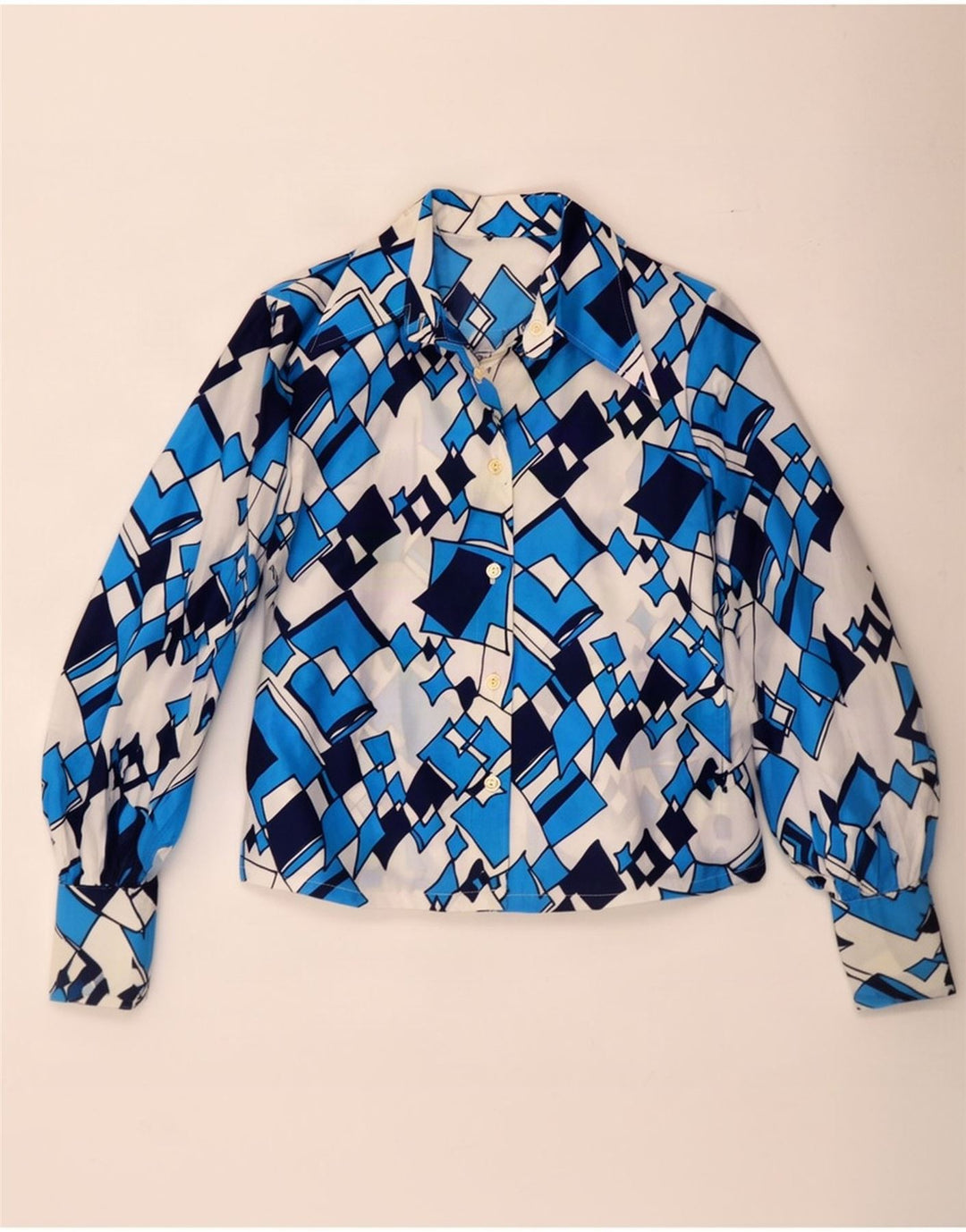 Camicetta camicia vintage da donna IT 44 Blu medio geometrico