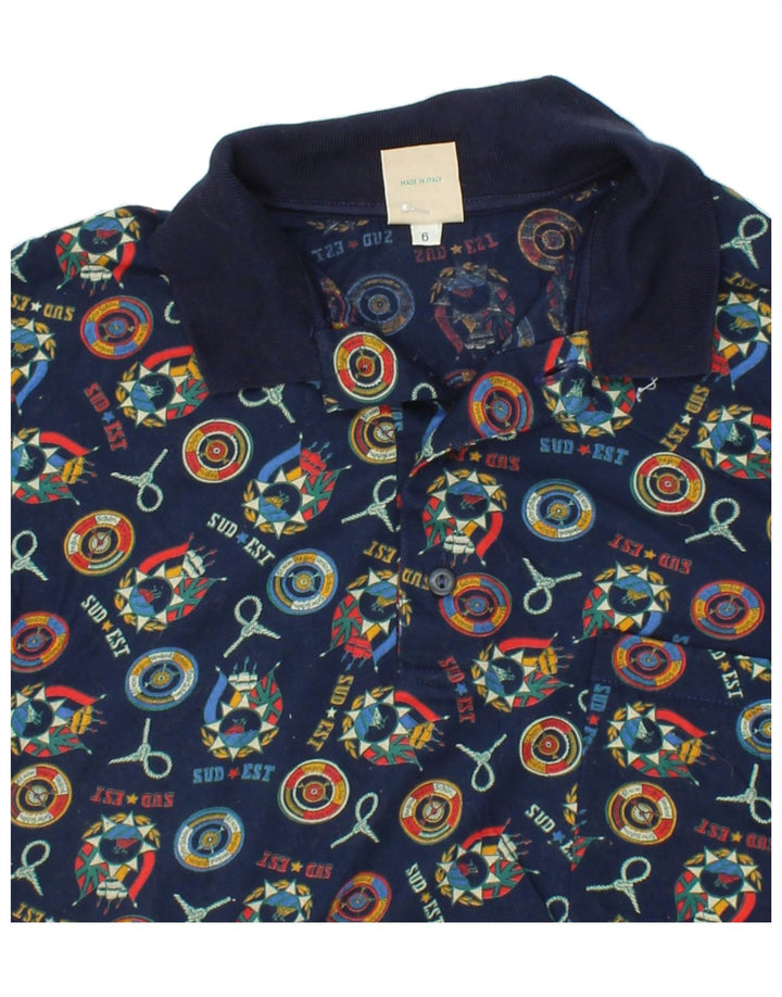 VINTAGE Mens Abstract Pattern Polo Shirt Large Navy Blue Cotton Vintage Vintage and Second-Hand Vintage from Messina Hembry 