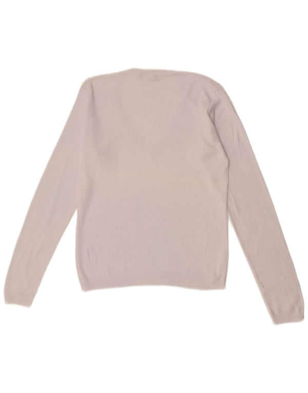 Maglione da donna con scollo a V Benetton UK 12 Medio Bianco