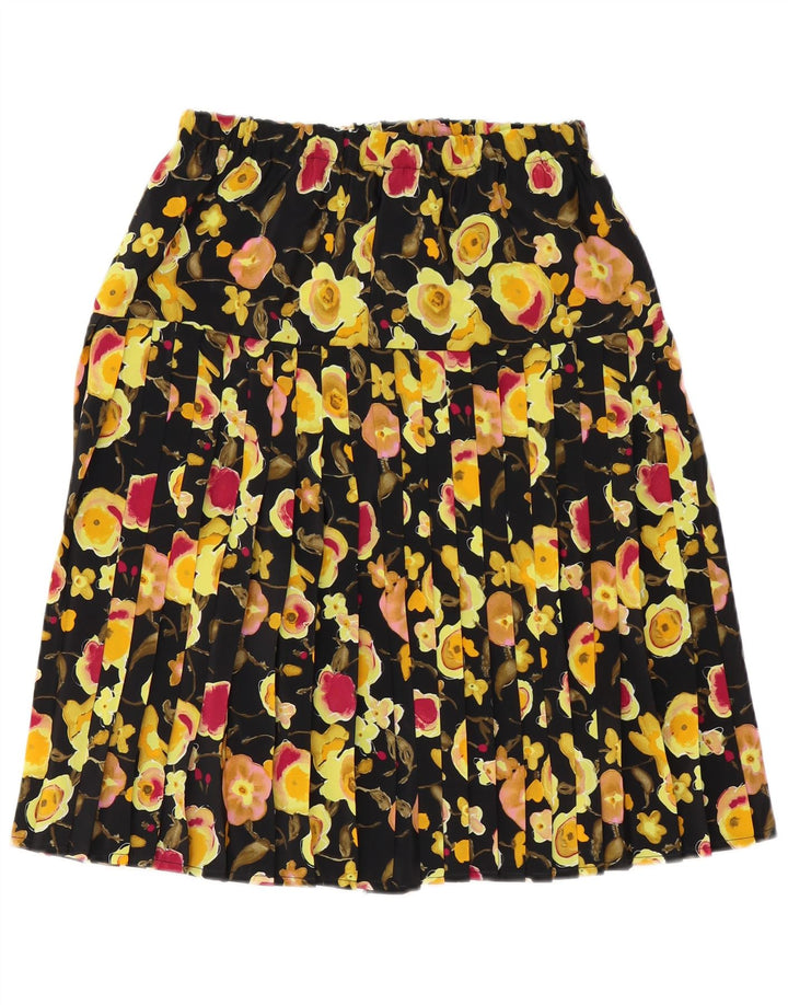 Gonna a pieghe vintage da donna media W30 poliestere floreale nero