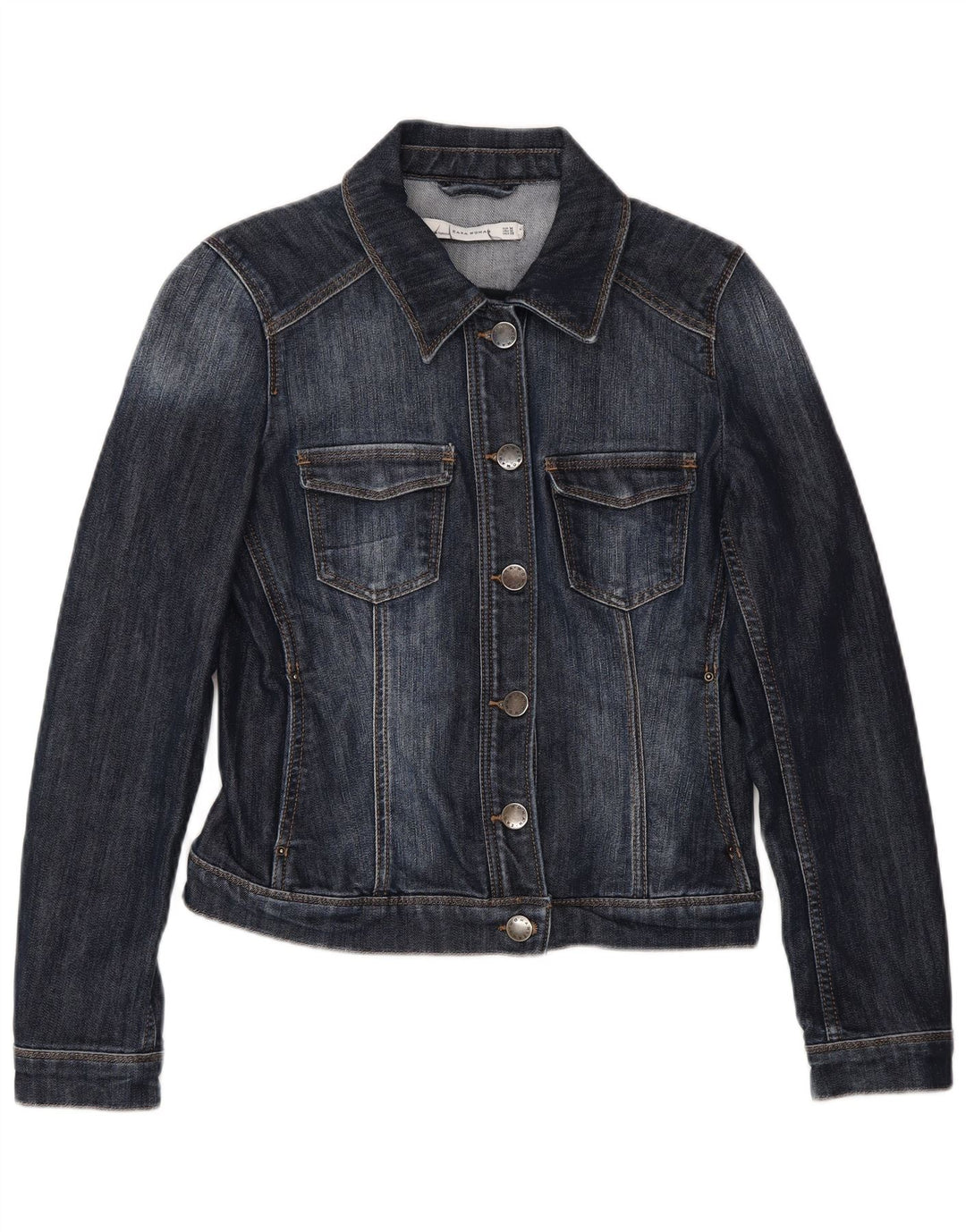 Giacca in denim corto da donna Zara UK 12 cotone blu navy medio
