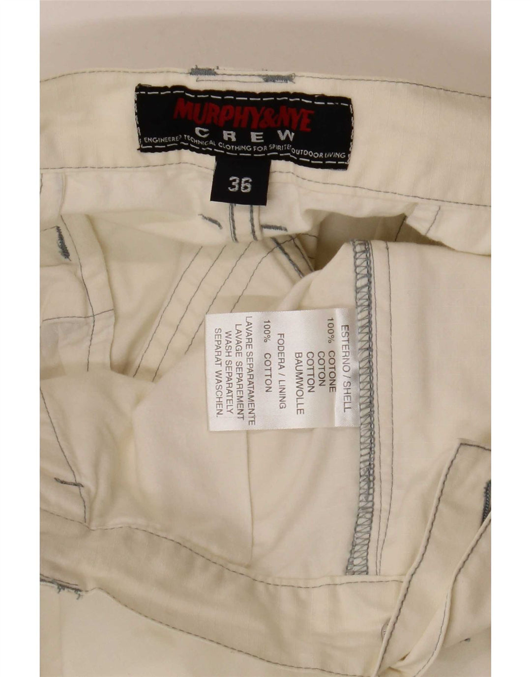 Pantaloncini cargo grafici da uomo Murphy & Nye grandi W36 in cotone bianco sporco