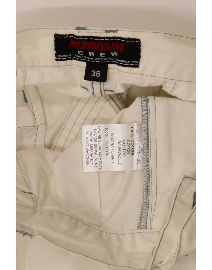 Pantaloncini cargo grafici da uomo Murphy & Nye grandi W36 in cotone bianco sporco