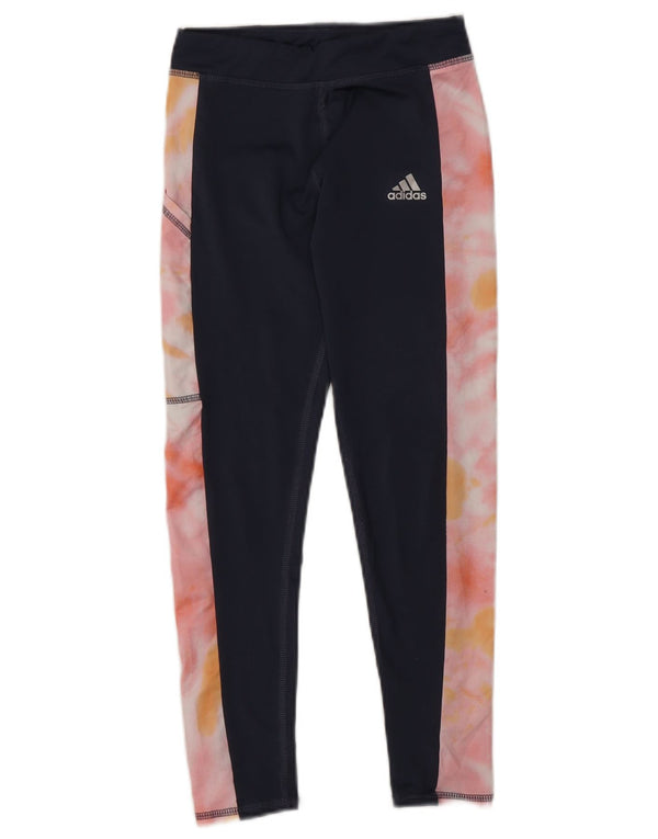 Leggings Adidas Aeroready per ragazze 7-8 anni, piccolo in poliestere tie-dye blu navy
