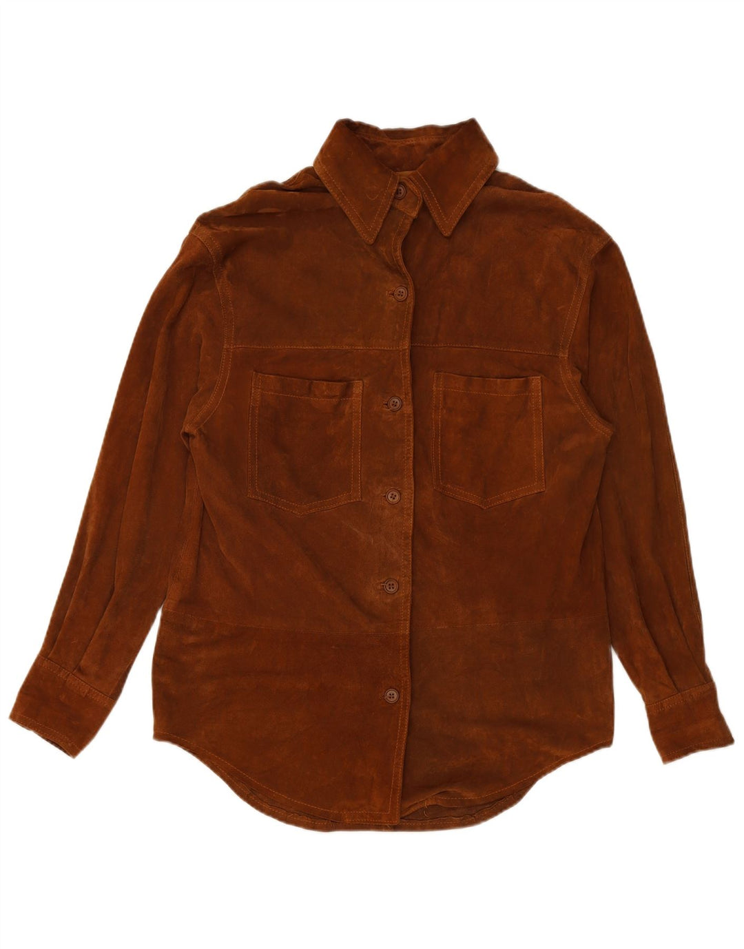Camicia in pelle scamosciata da donna VINTAGE UK 16 grande marrone