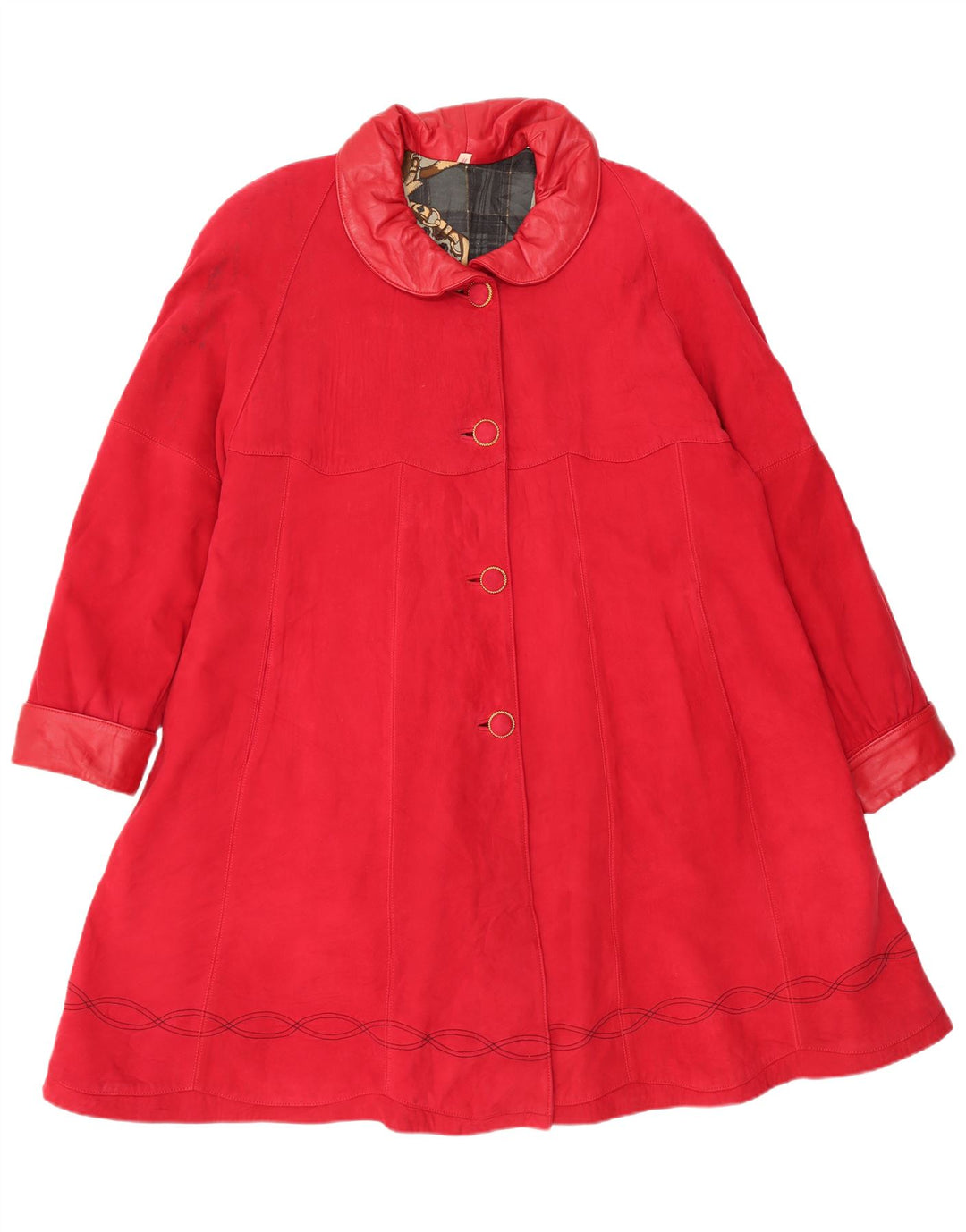 Soprabito vintage da donna oversize in pelle scamosciata UK 14 in pelle rossa media