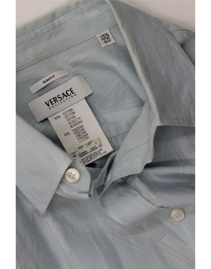 Versace Camicia da uomo a maniche corte Taglia 40 15 3/4 Blu medio geometrico