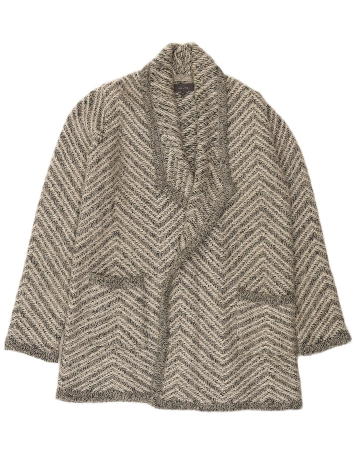 Maglione cardigan lungo da donna Marks & Spencer UK 14 Chevron grigio medio