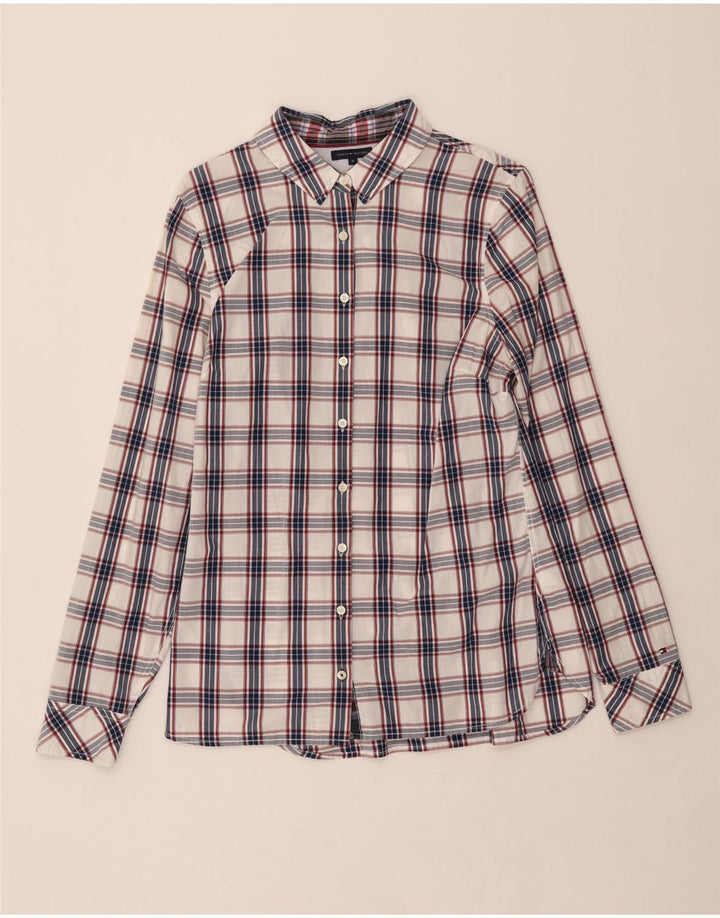 TOMMY HILFIGER Womens Shirt US 12 Large White Check Cotton