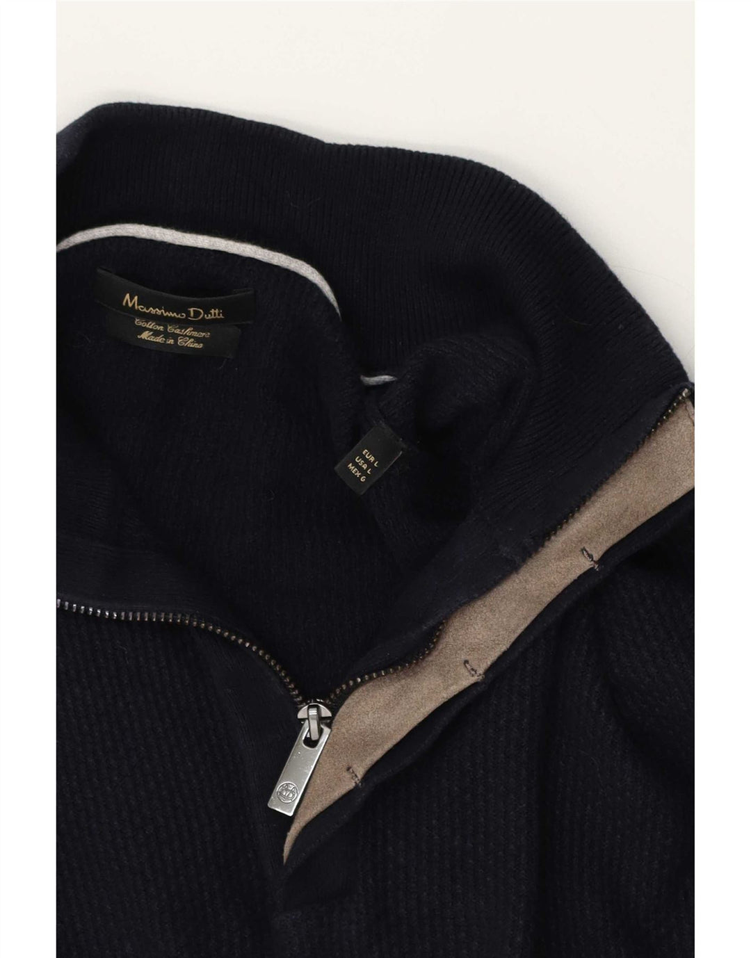 Massimo Dutti Maglione da uomo con zip e collo grande in cotone blu navy