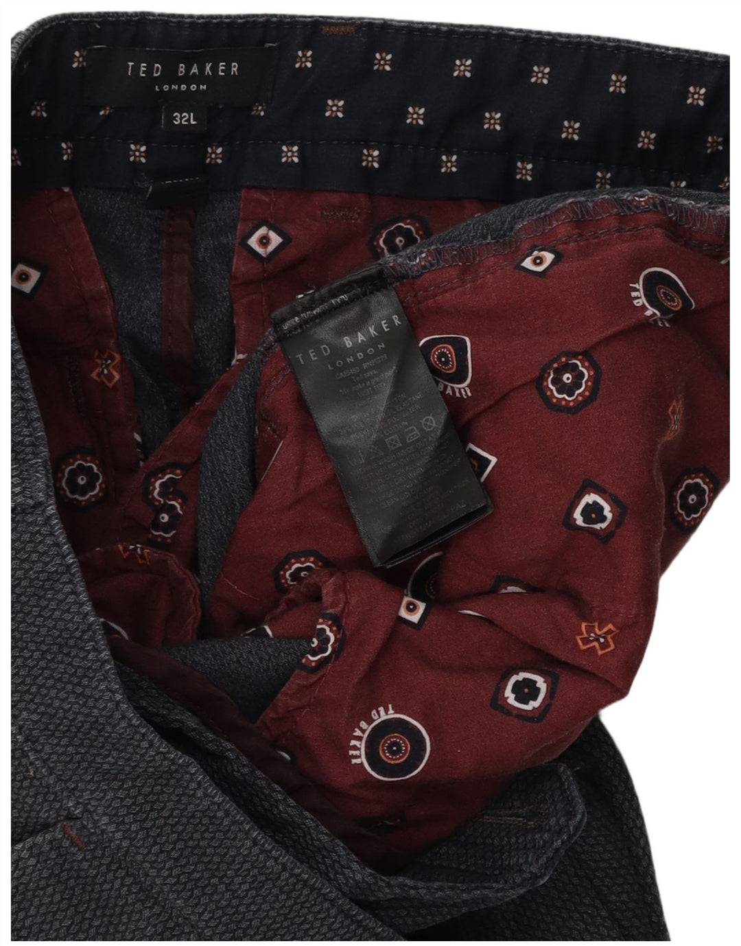 Pantaloni da abito slim da uomo Ted Baker W32 L30 poliestere grigio