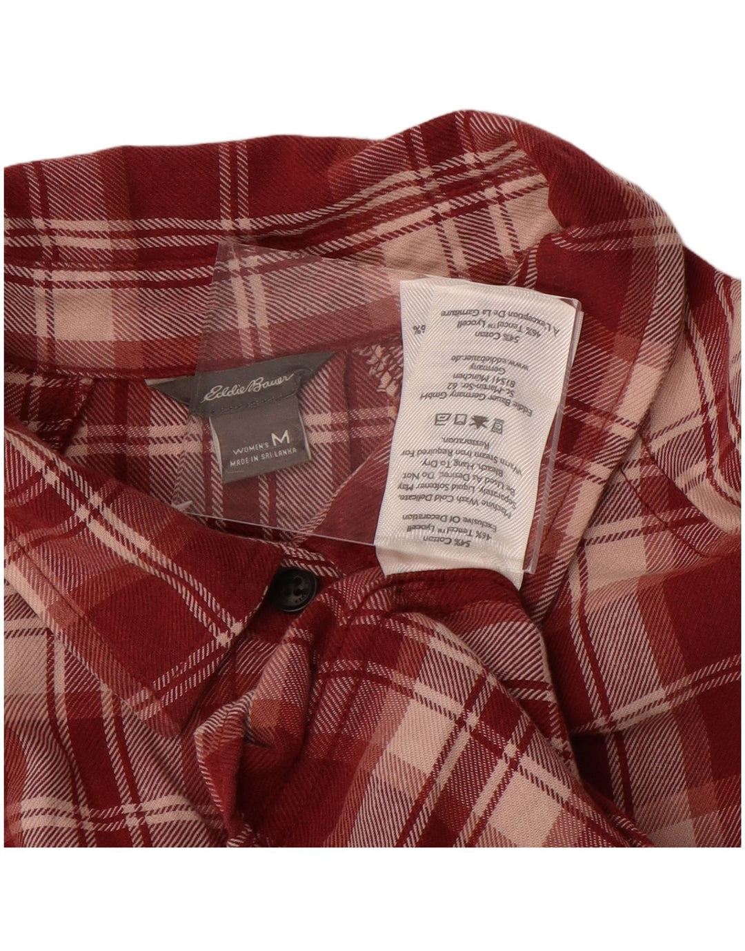 EDDIE BAUER Camicia da donna in flanella a taglio lungo, vestibilità ampia, UK 14, quadri rossi medi