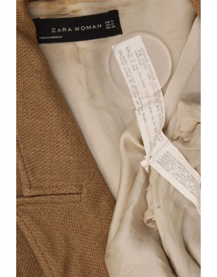 Giacca blazer doppiopetto lunga da donna Zara UK 14 Lino marrone medio
