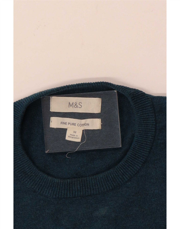 Maglione maglione girocollo da uomo Marks & Spencer in cotone blu medio
