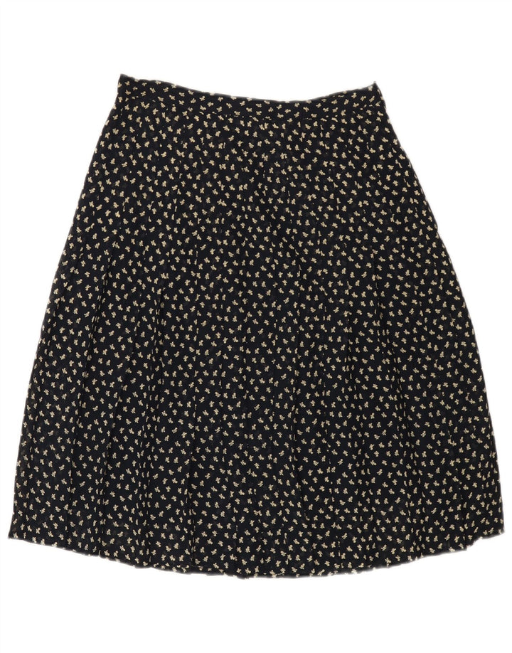 Gonna a trapezio a vita alta da donna VINTAGE IT 44 media W26 blu navy floreale