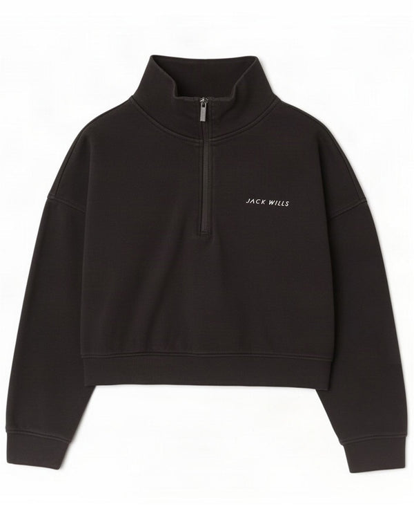 Jack Wills Felpa corta oversize da donna UK 12 Medium Nero