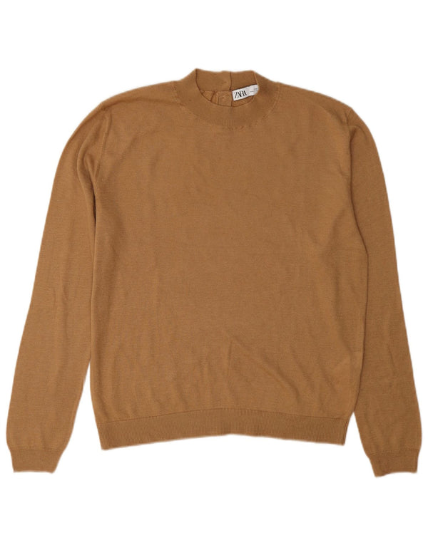 Maglione maglione a collo alto da donna Zara UK 12 medio kaki modal