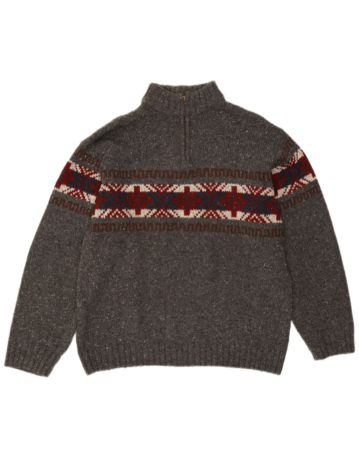 Maglione da uomo con collo con zip C&A, grande acrilico grigio Fair Isle