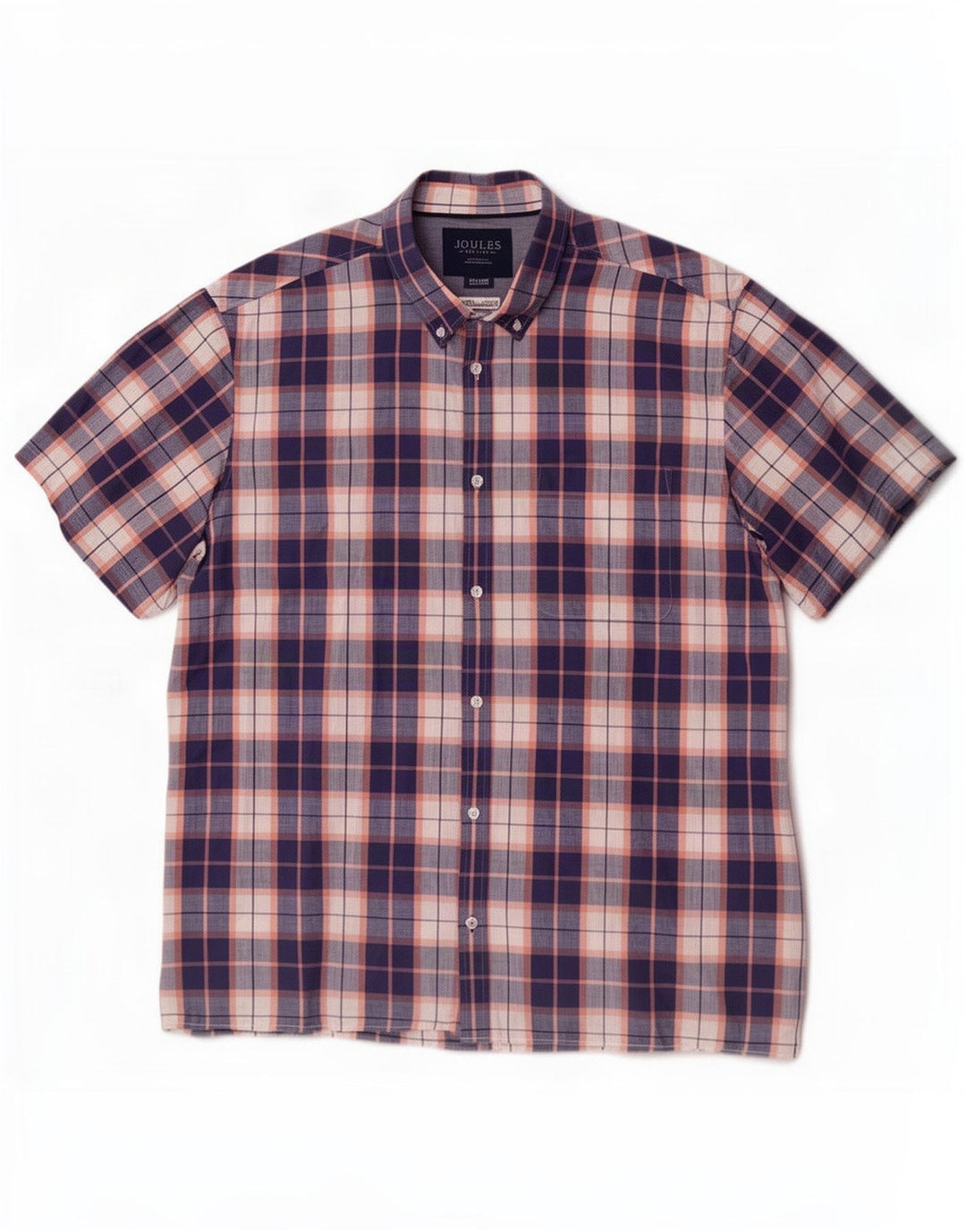 Camicia Joules da uomo a maniche corte vestibilità classica 2XL cotone a quadri blu