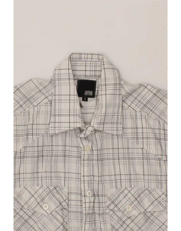 JACK & JONES Mens Graphic Shirt Small White Check Cotton Vintage Jack & Jones and Second-Hand Jack & Jones from Messina Hembry 