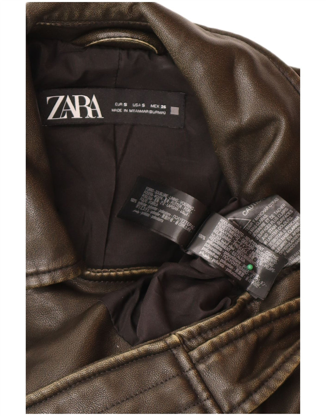 Giacca da motociclista oversize in pelle da donna Zara UK 10 piccola poliestere marrone