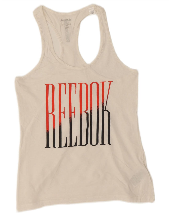 Canottiera grafica Reebok da donna UK 8/10 Small White Cotton