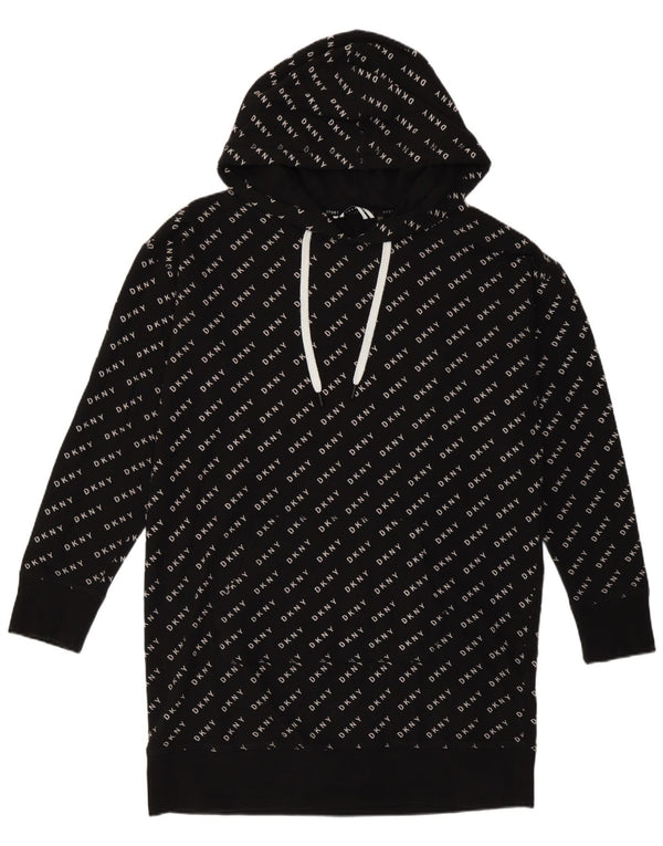Abito con cappuccio oversize grafico da donna Dkny UK 10 piccolo cotone nero