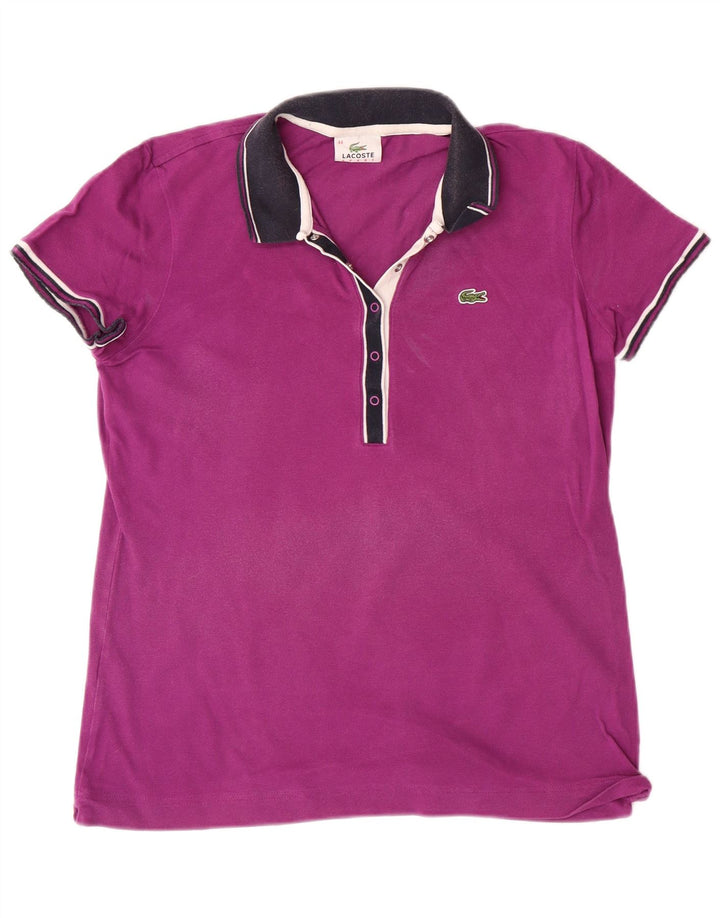 Polo da donna LACOSTE taglia 44 grande in cotone color block viola