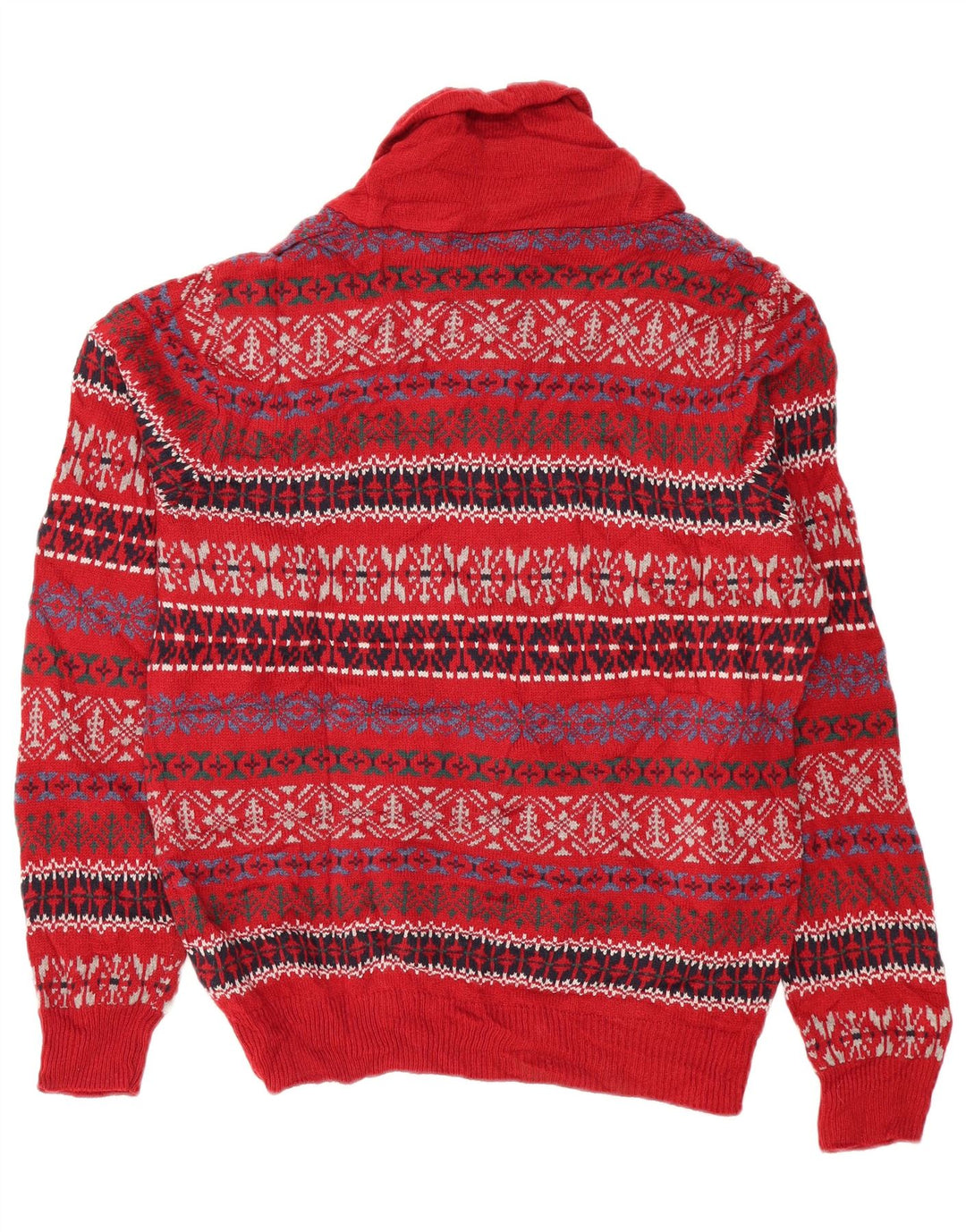 Maglione da uomo Marks & Spencer con collo a scialle, rosso medio, Fair Isle