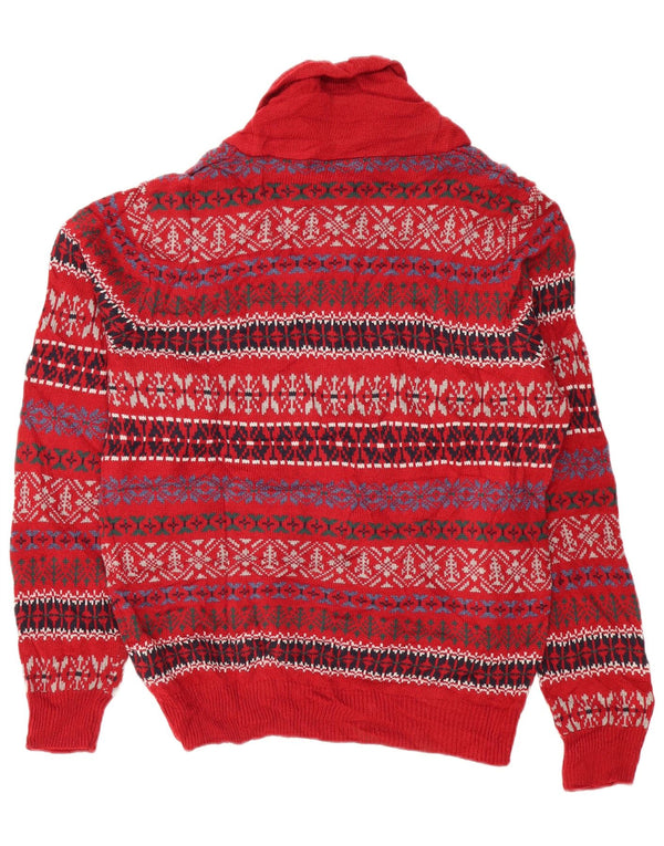 Maglione da uomo Marks & Spencer con collo a scialle, rosso medio, Fair Isle