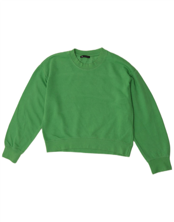 Felpa corta da donna Zara UK 14 poliestere verde medio