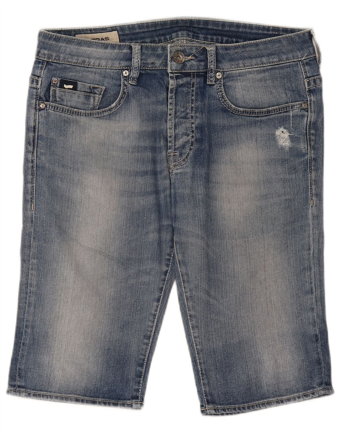 Pantaloncini di jeans invecchiati da uomo Gas W34 grande cotone blu