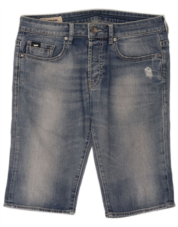 Pantaloncini di jeans invecchiati da uomo Gas W34 grande cotone blu